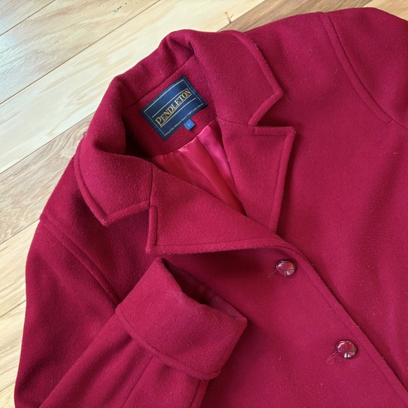 PENDLETON 100% Wool Trench Coat Womens Sz L Vintage Red Car Coat USA Made - Picture 1 of 13